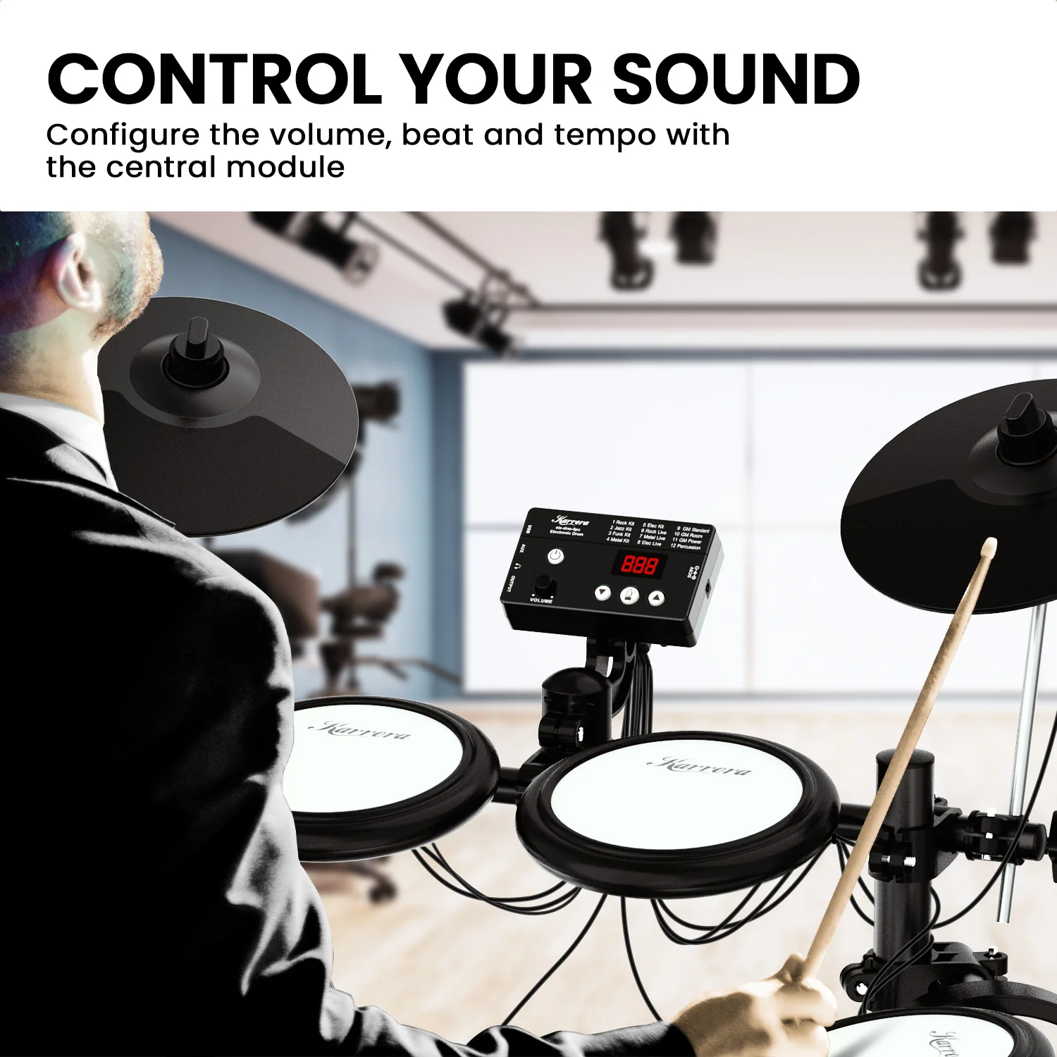 Karrera TDX-16 Electronic Drum Kit with LCD and Mesh Pads - Image 9