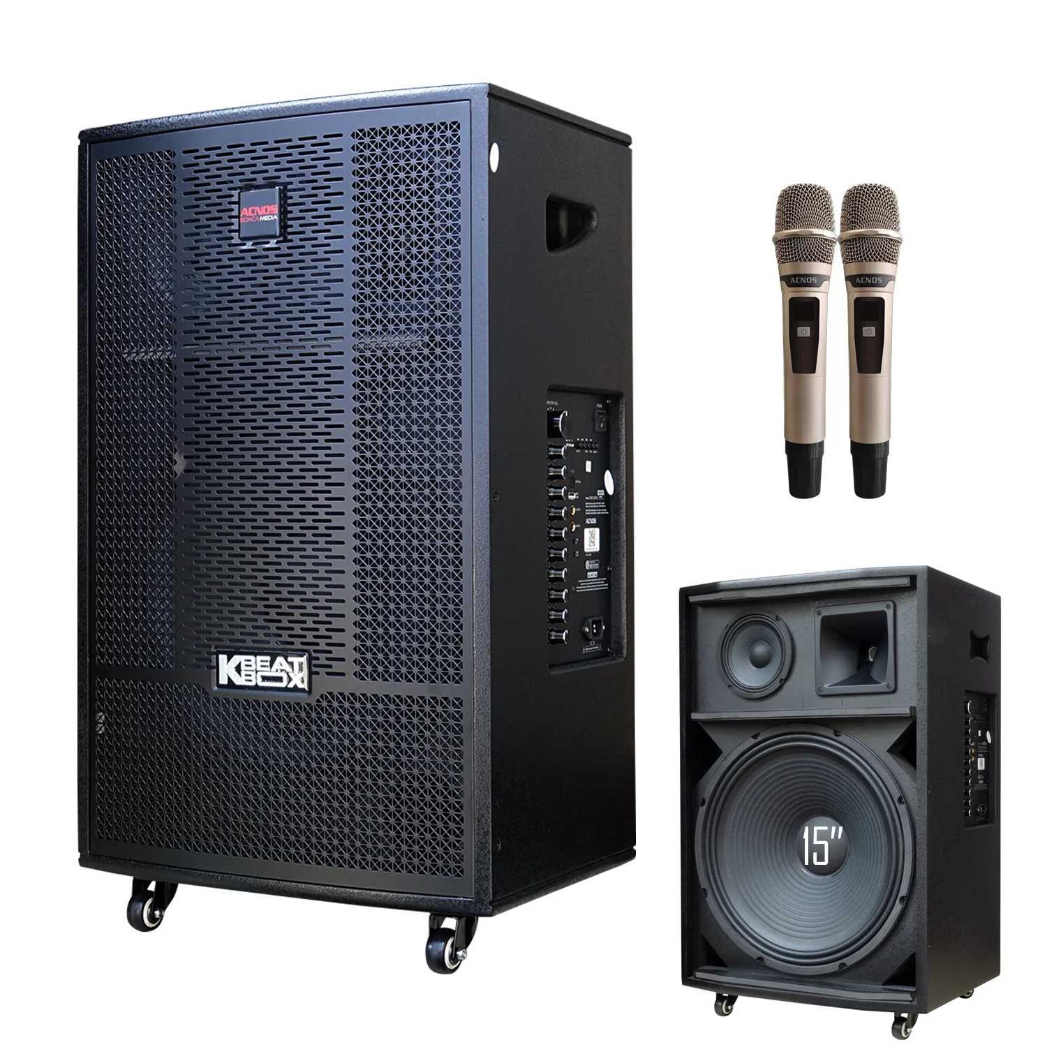 KBEATBOX CB-41NEO – 15" Big Box Karaoke Speaker System | 200W RMS | Wireless Mics