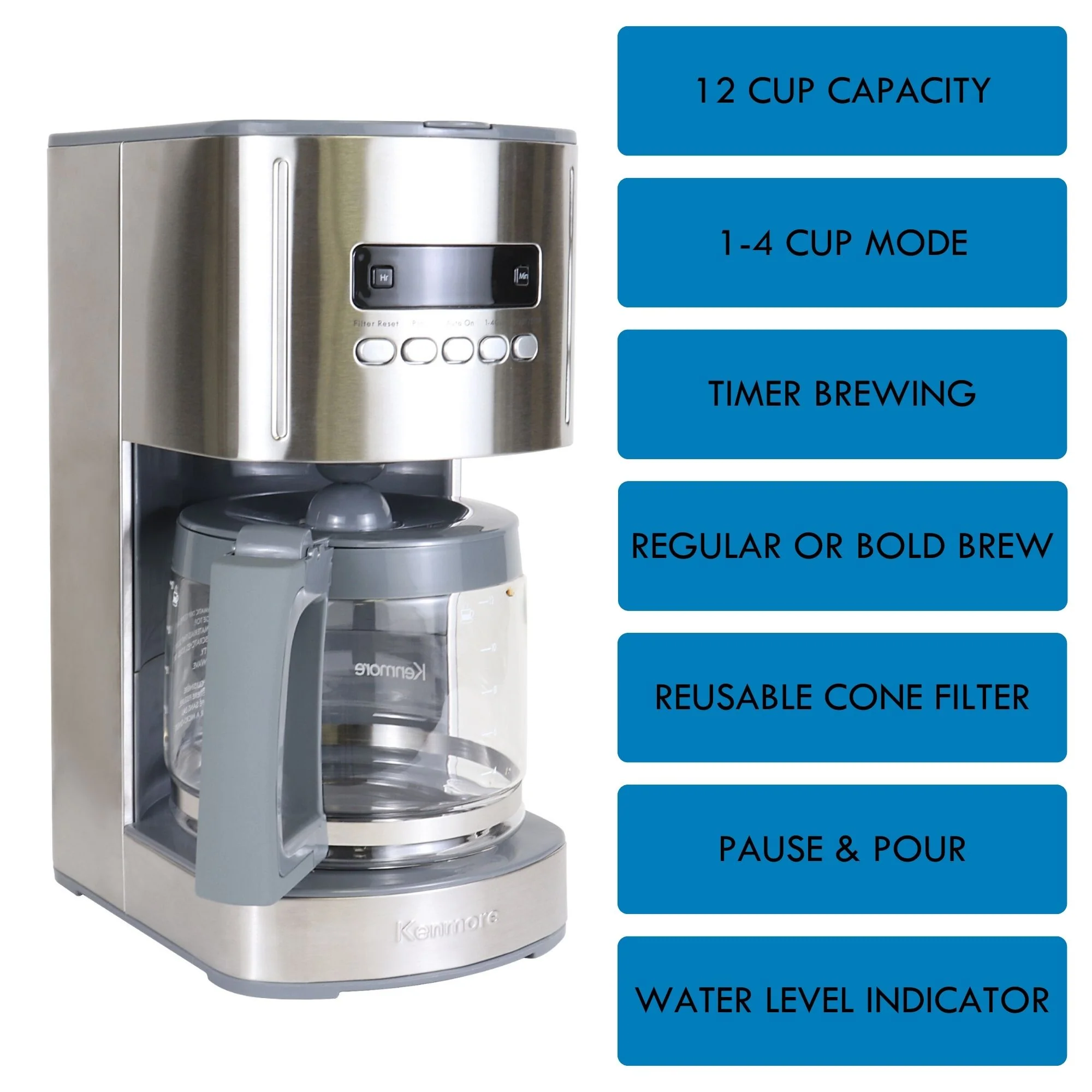 Kenmore Drip Coffee Maker 12‑Cup Silver - Image 3