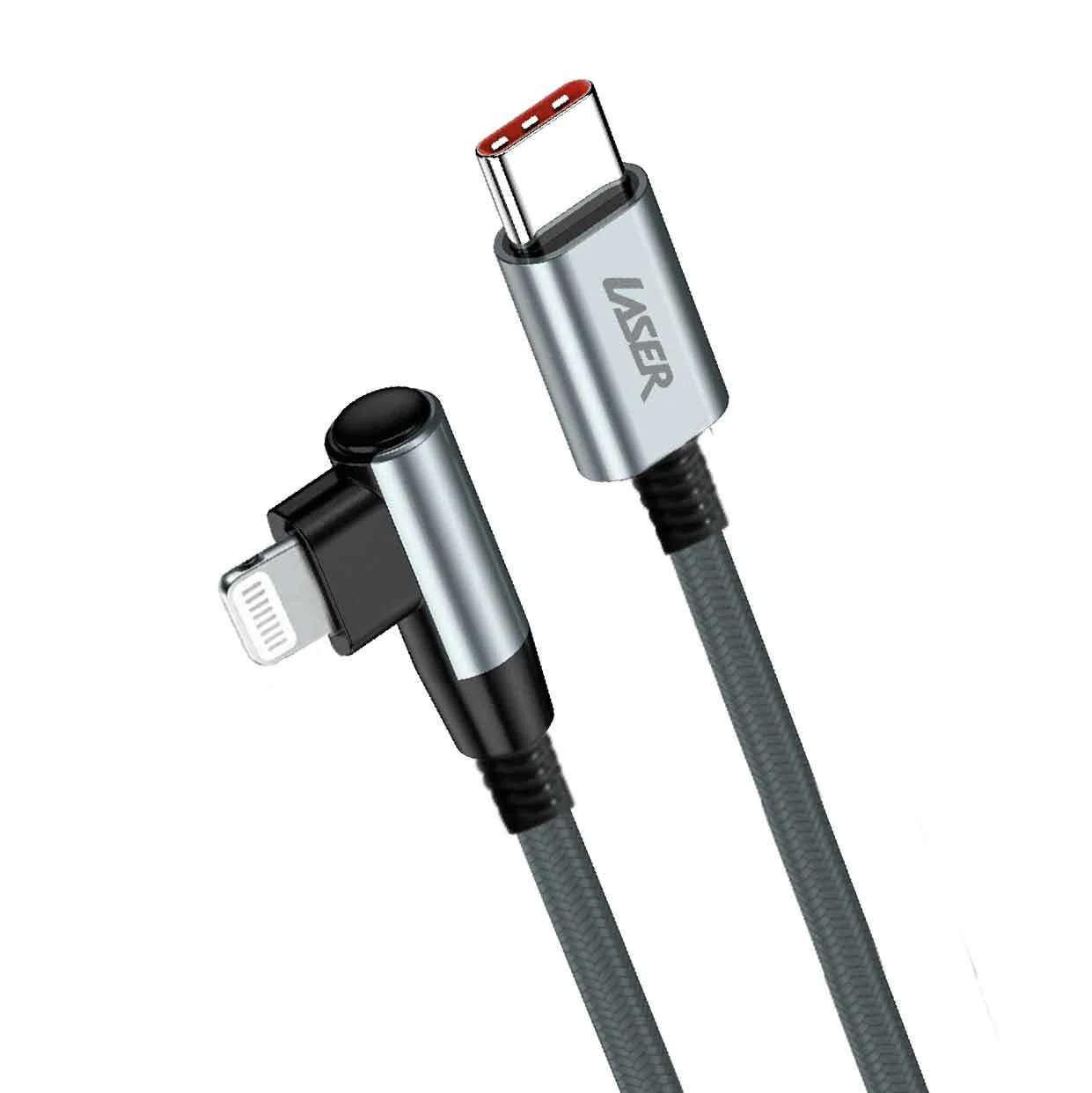 Laser 1m 18W Right Angle Lightning to USB-C Braided Cable