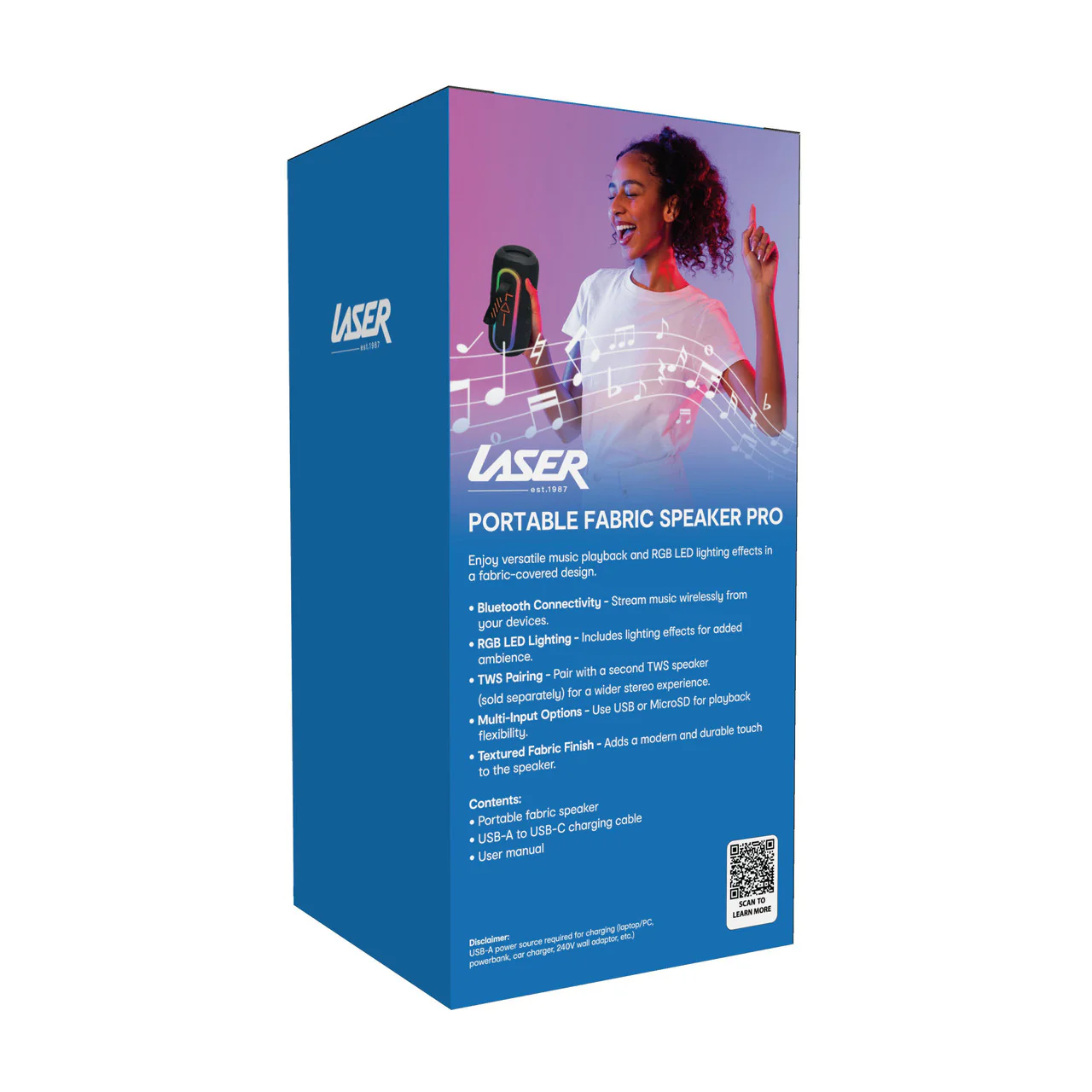 Laser Bluetooth Speaker – Fabric Finish with RGB (Black) - Image 10