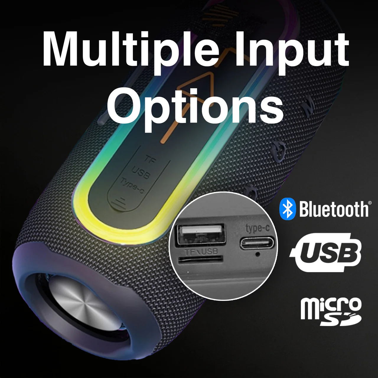 Laser Bluetooth Speaker – Fabric Finish with RGB (Black) - Image 4
