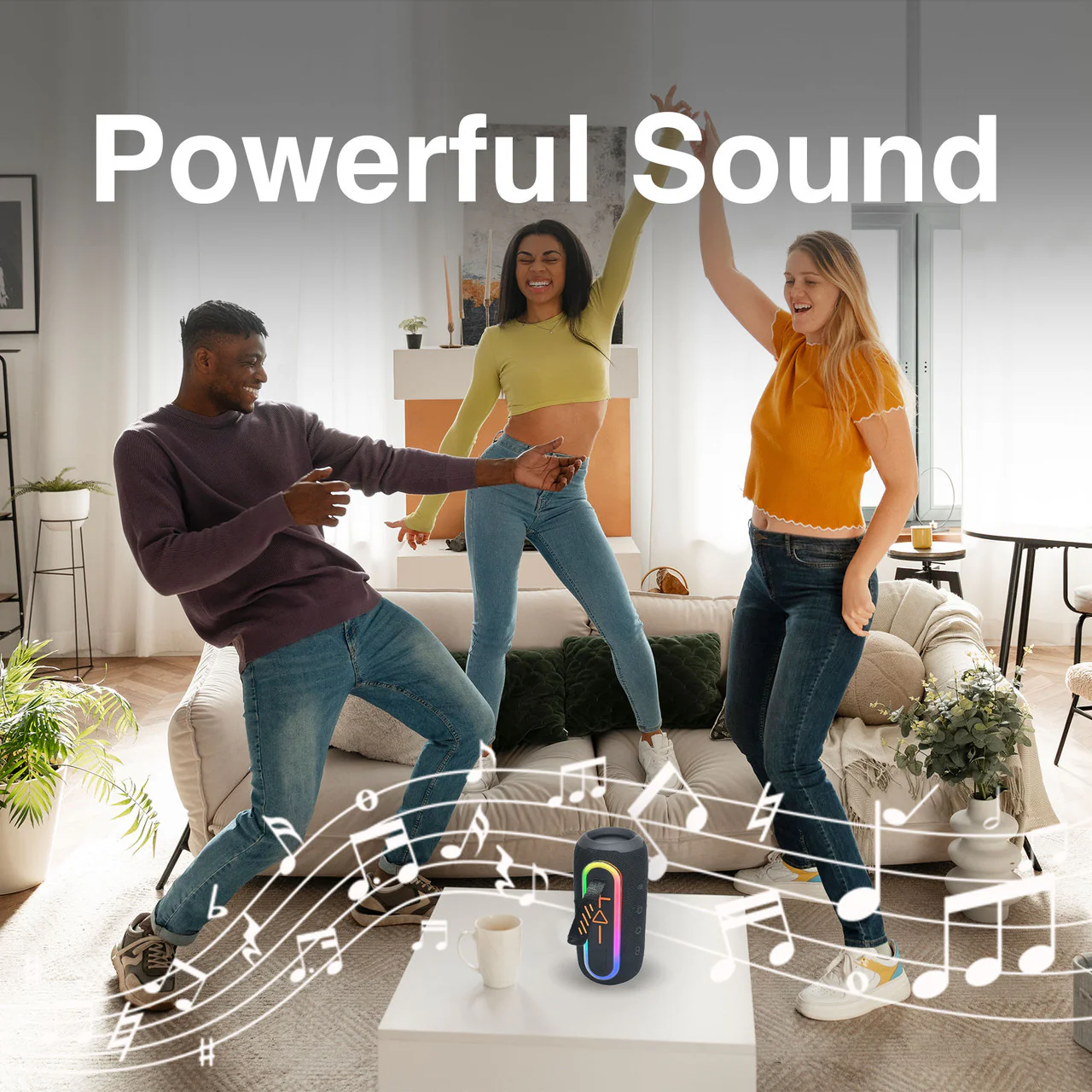 Laser Bluetooth Speaker – Fabric Finish with RGB (Black) - Image 7