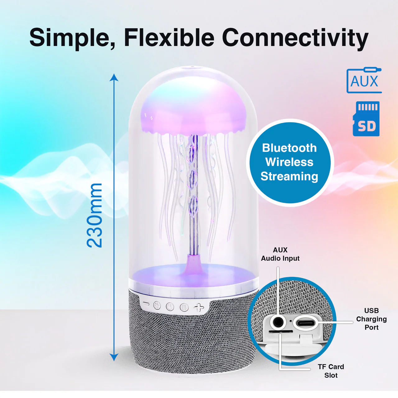 Laser Jellyfish Bluetooth Speaker with Night Light (Silver) - Image 6