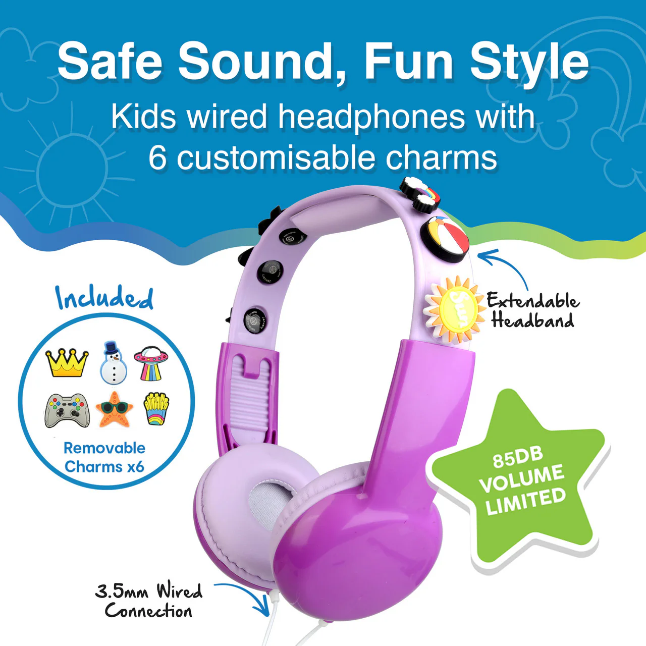 Laser Kids Volume Limited Wired Headphones With Charms (Pink) - Image 4