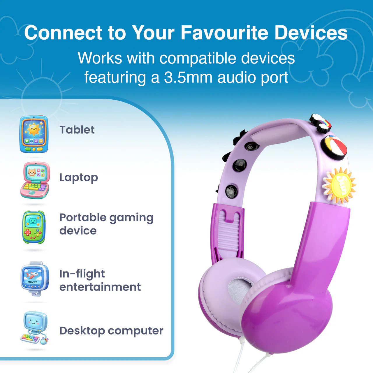 Laser Kids Volume Limited Wired Headphones With Charms (Pink) - Image 5