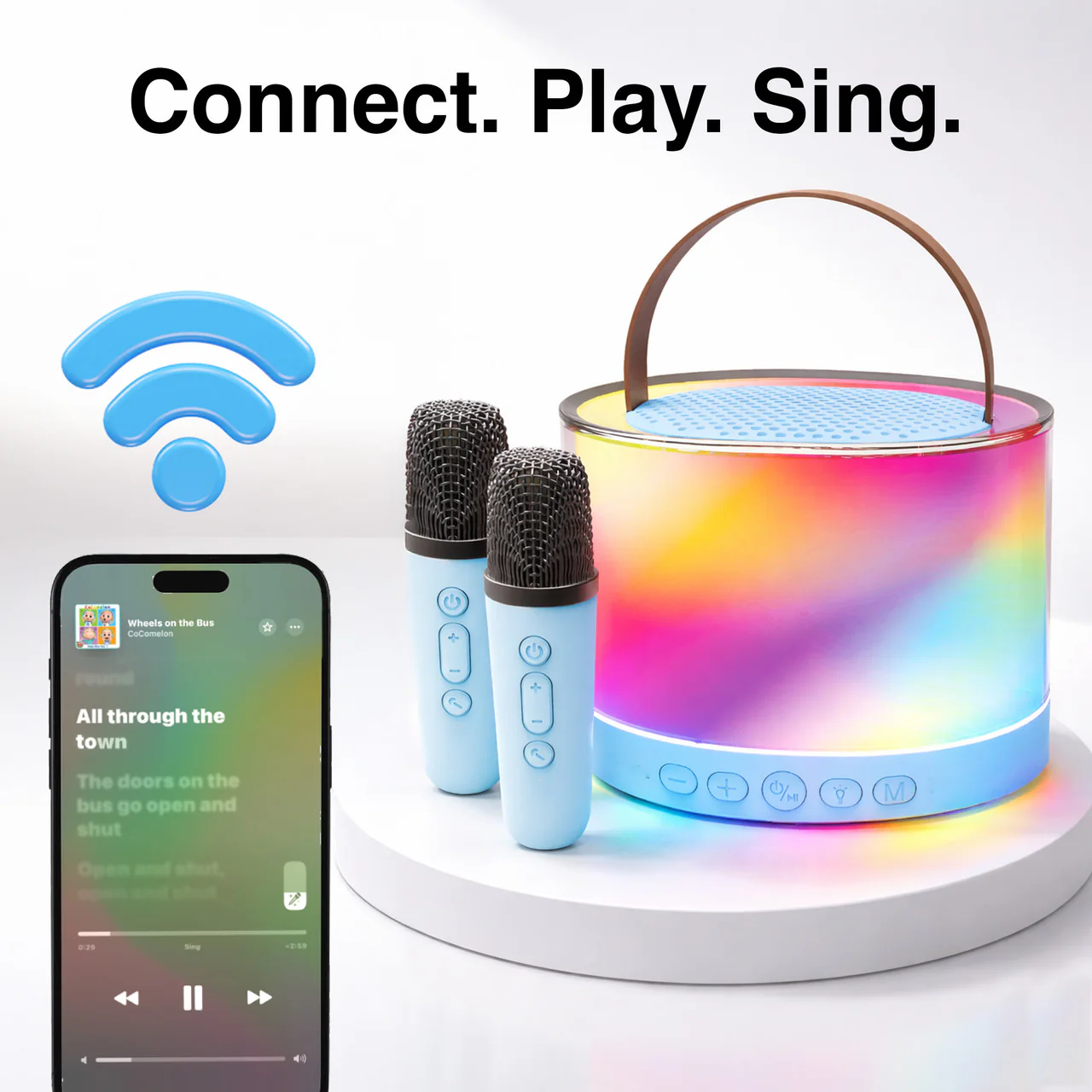 Laser Mini RGB Karaoke Speaker with 2 Wireless Mics (Blue) - Image 3
