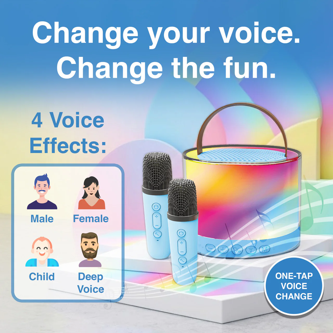 Laser Mini RGB Karaoke Speaker with 2 Wireless Mics (Blue) - Image 6