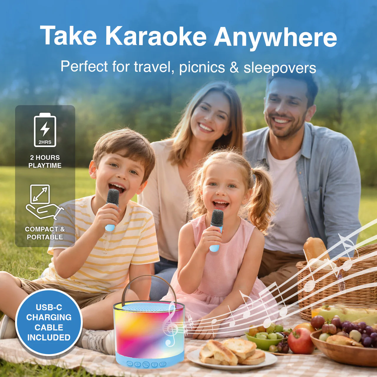 Laser Mini RGB Karaoke Speaker with 2 Wireless Mics (Blue) - Image 7