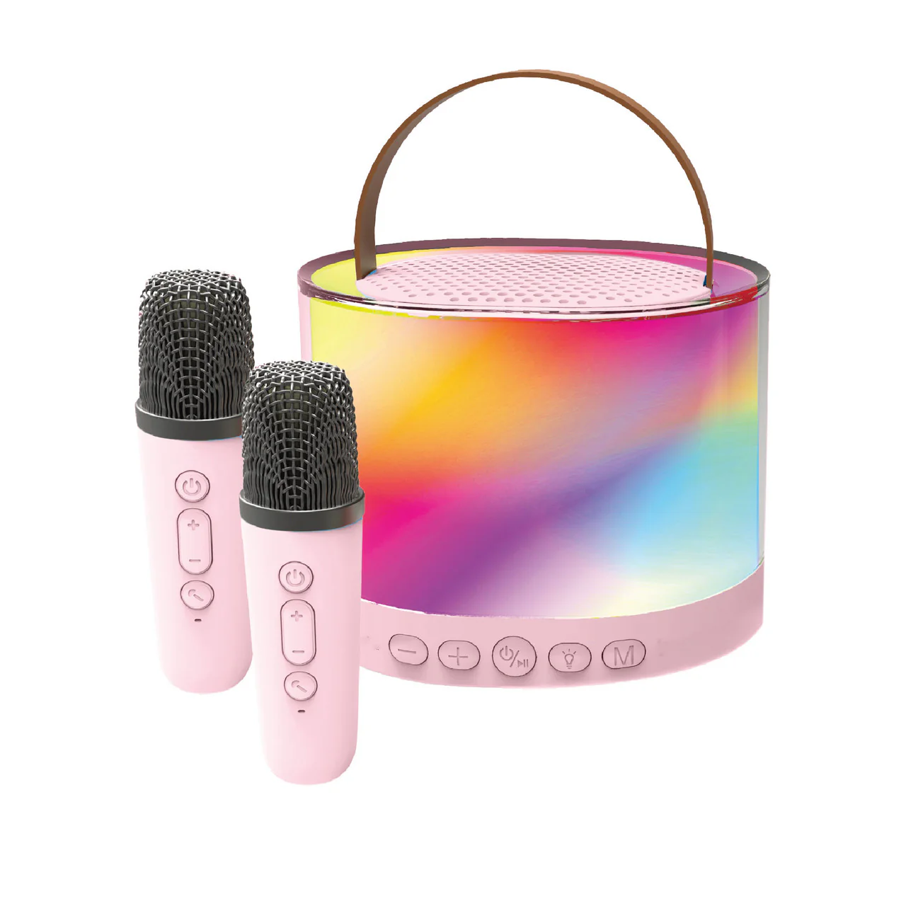 Laser Mini RGB Karaoke Speaker with 2 Wireless Mics (Pink)