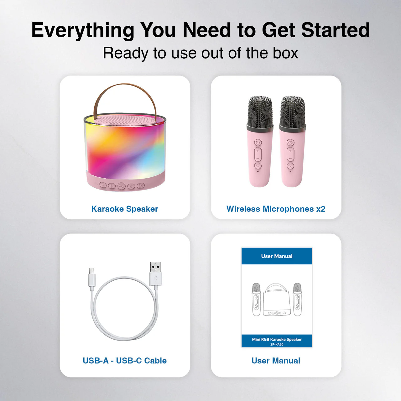 Laser Mini RGB Karaoke Speaker with 2 Wireless Mics (Pink) - Image 10