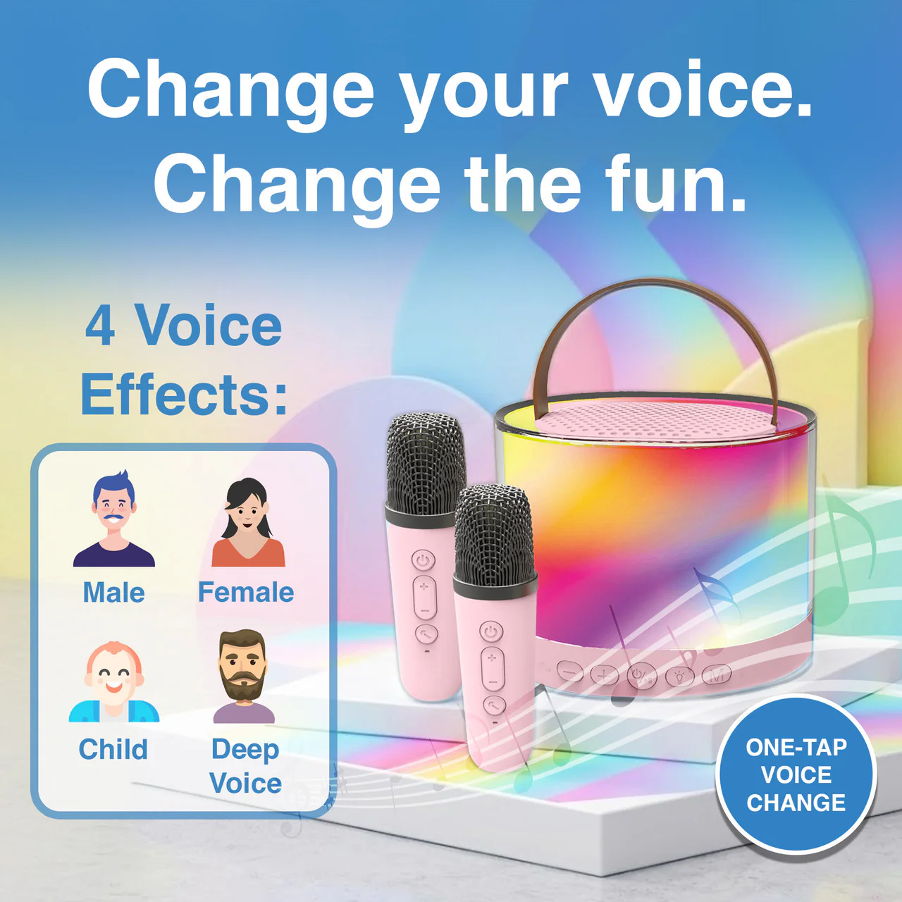 Laser Mini RGB Karaoke Speaker with 2 Wireless Mics (Pink) - Image 4
