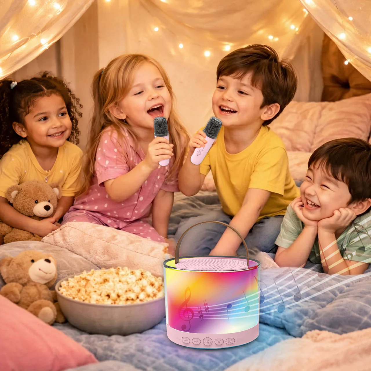 Laser Mini RGB Karaoke Speaker with 2 Wireless Mics (Pink) - Image 6