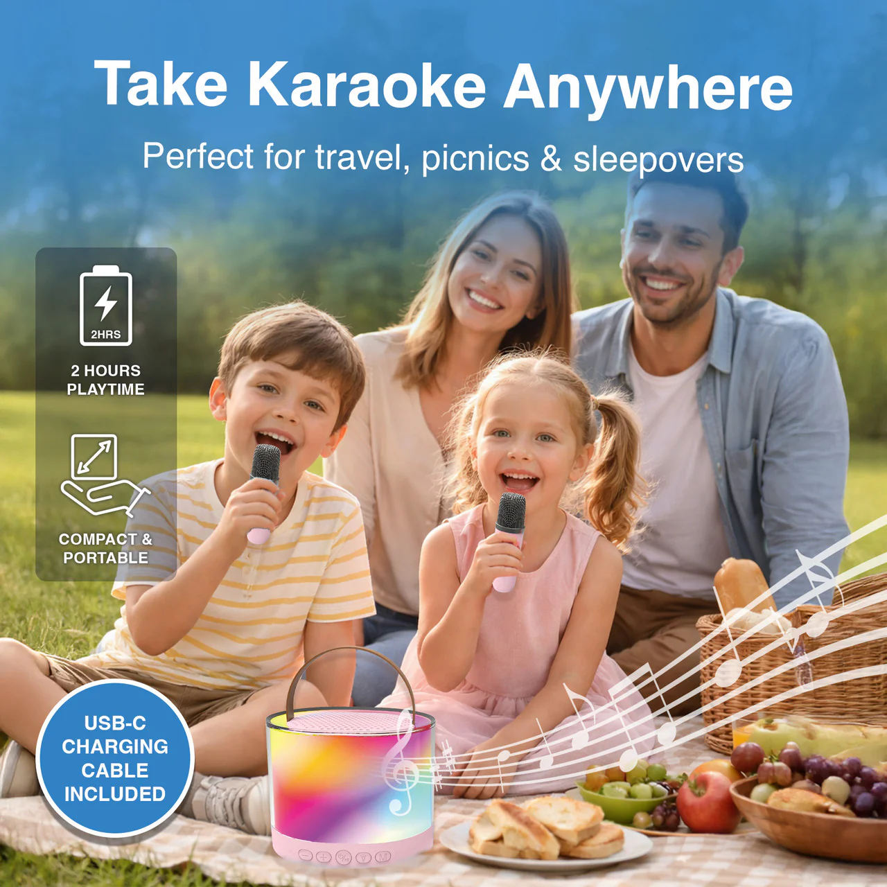 Laser Mini RGB Karaoke Speaker with 2 Wireless Mics (Pink) - Image 8