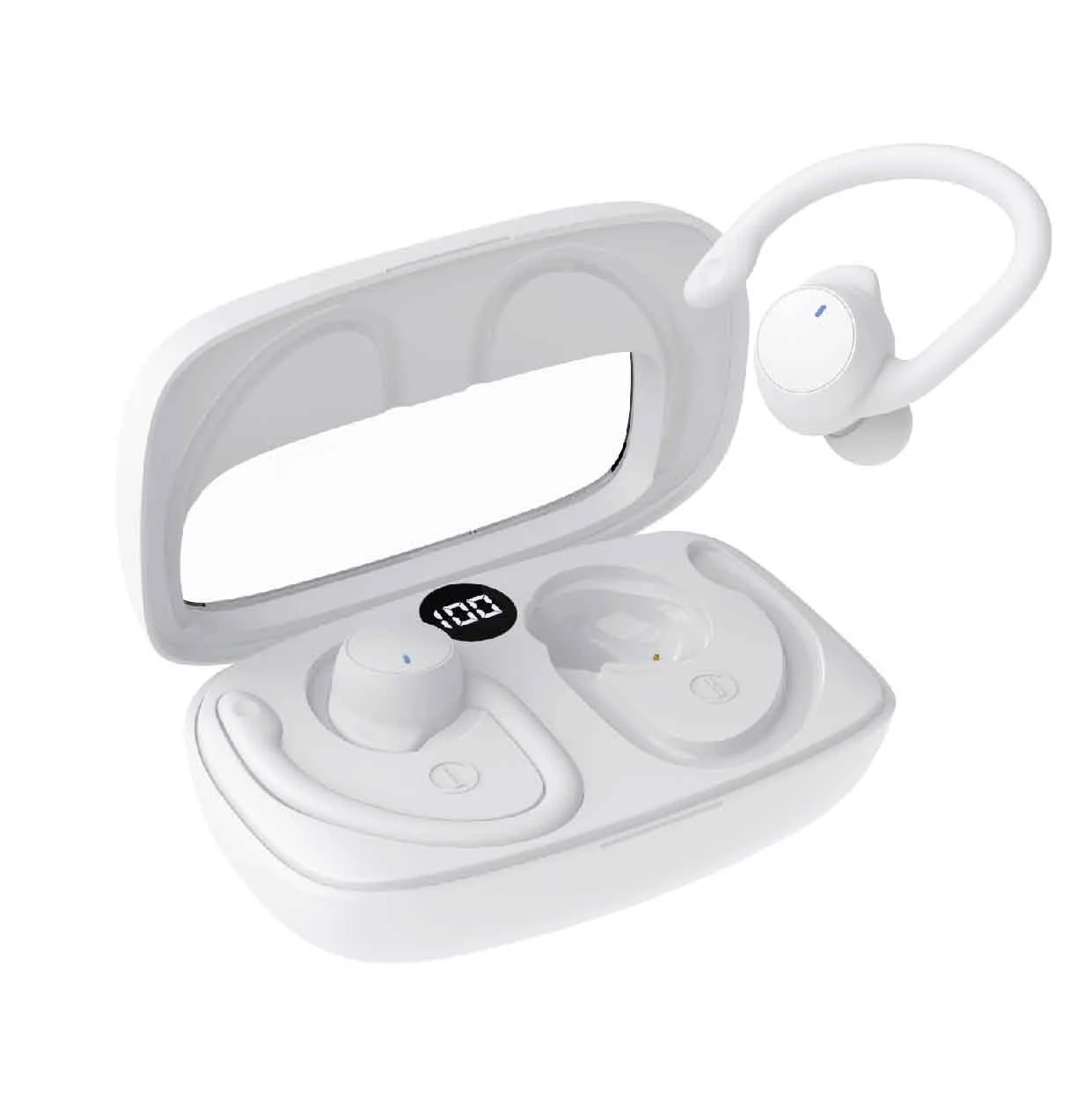 Laser Sport TWS Hook Earbuds with LED Display (White)