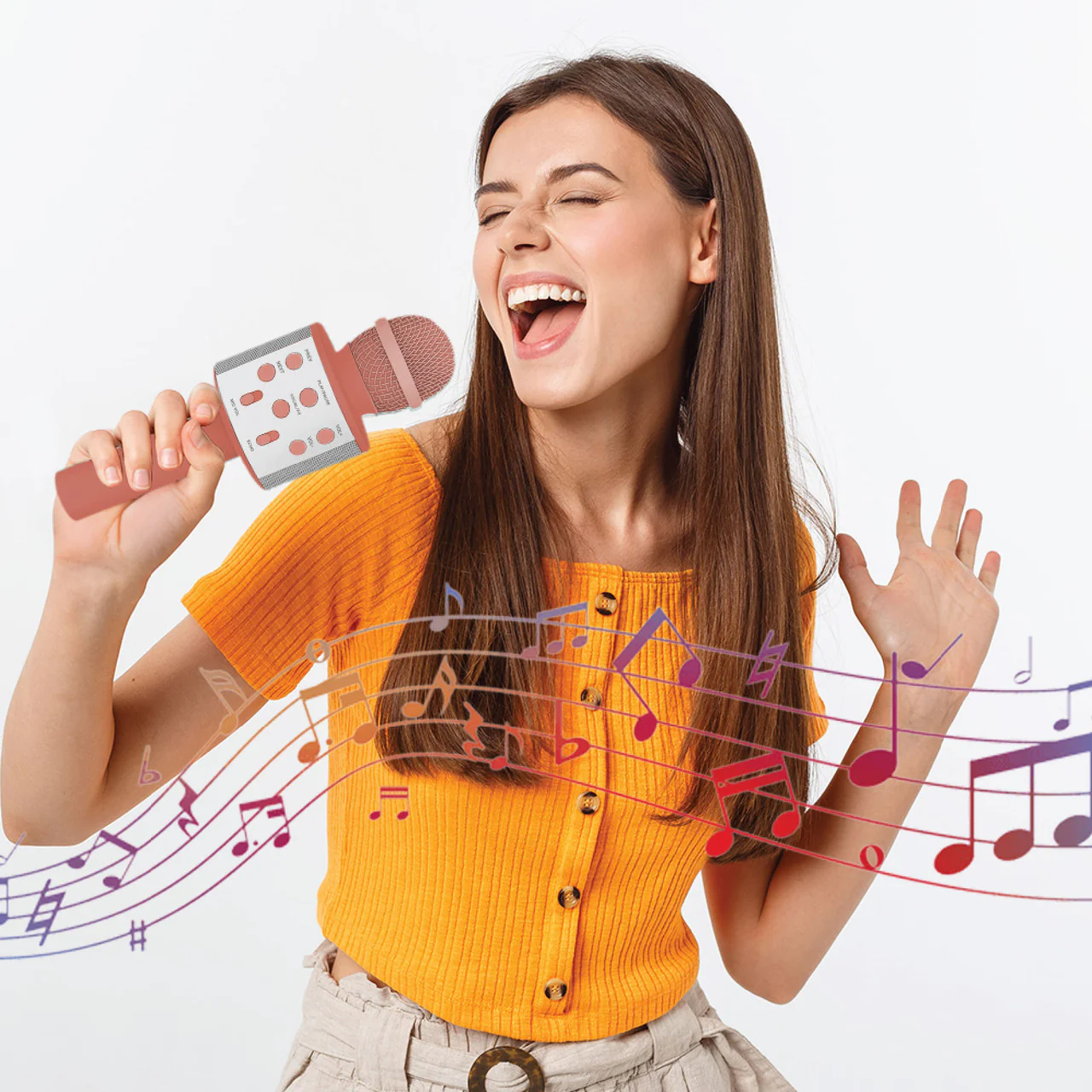 Laser Wireless Karaoke Microphone with Speaker (Sunset Coral) - Image 7