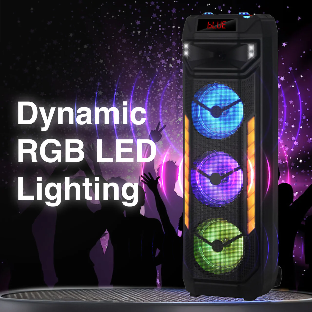 Laser Wireless Tower Speaker – 40W with LED Lights (Black) - Image 2