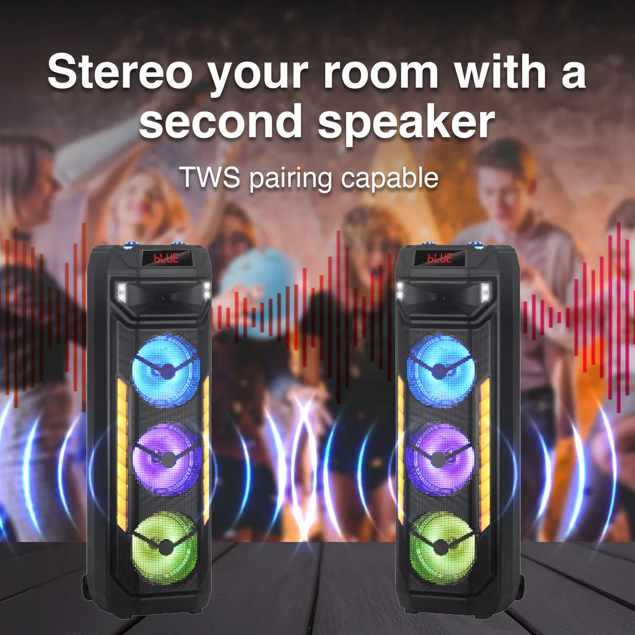 Laser Wireless Tower Speaker – 40W with LED Lights (Black) - Image 3