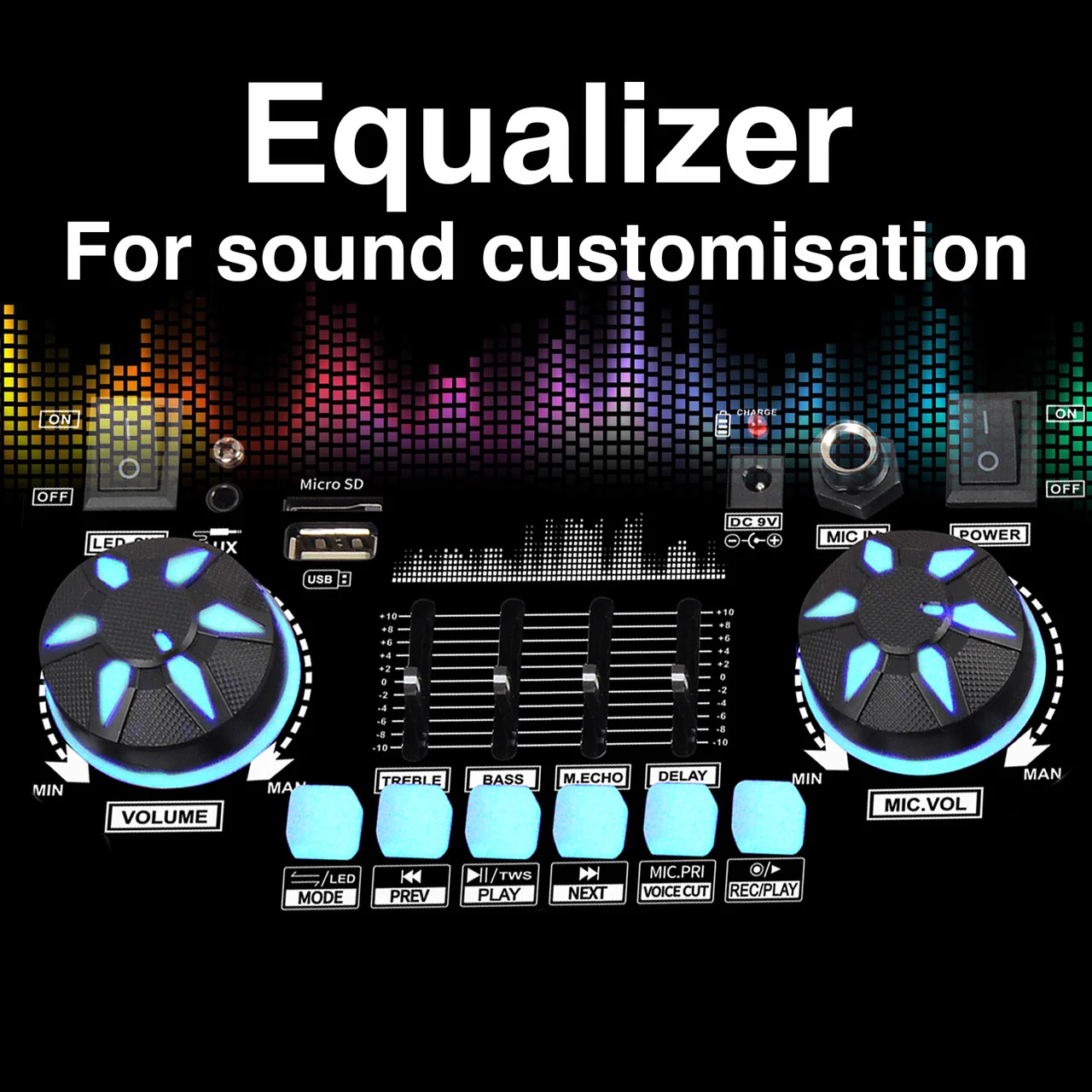 Laser Wireless Tower Speaker – 40W with LED Lights (Black) - Image 6