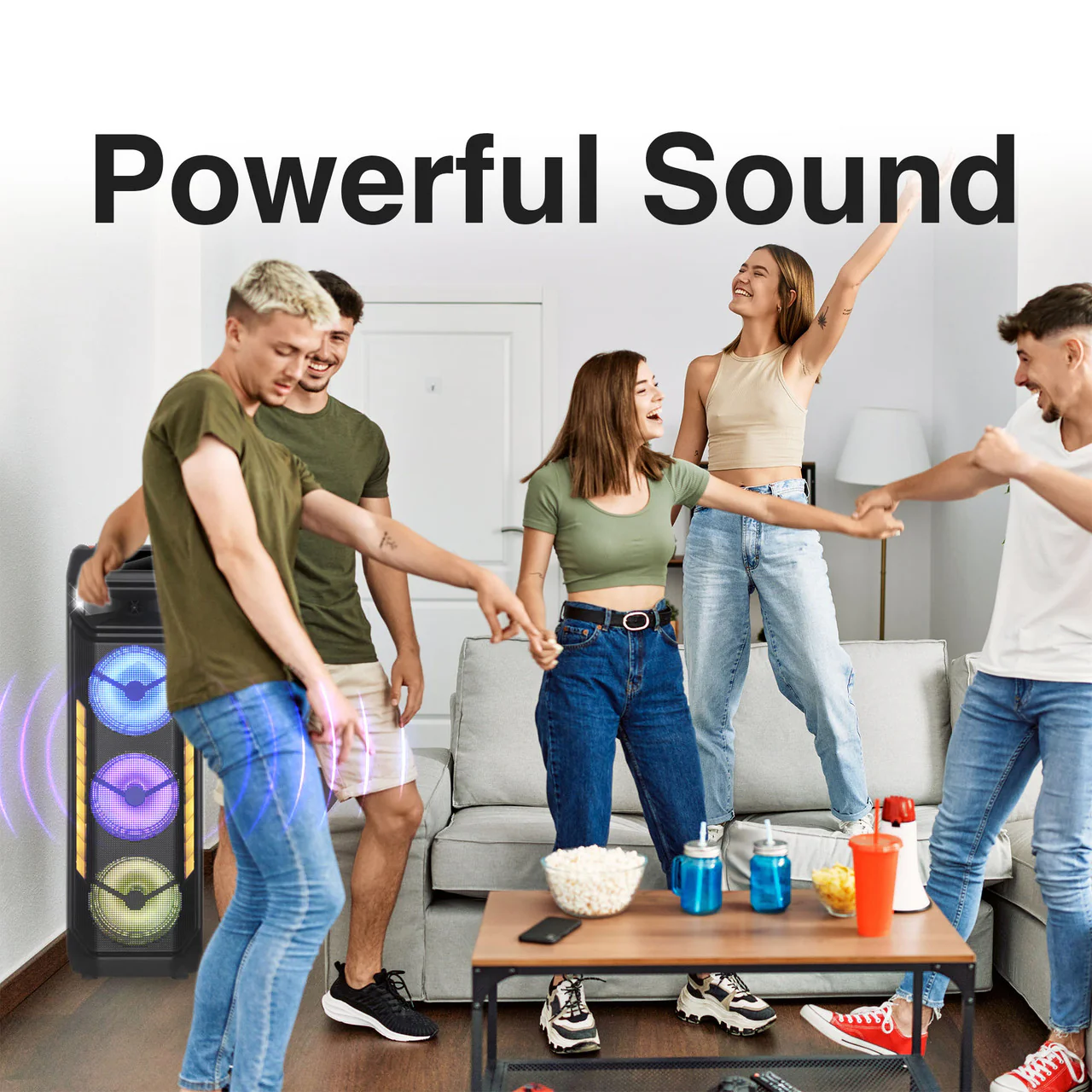 Laser Wireless Tower Speaker – 40W with LED Lights (Black) - Image 8