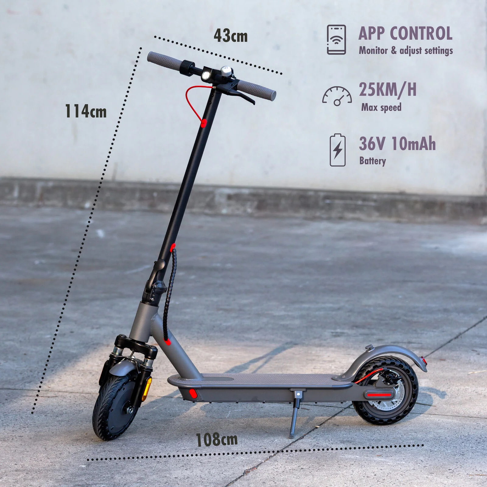 Lenoxx Electric Scooter, 350W Motor, 8.5 inch Tyres, Front Suspension, Smart App - Image 3