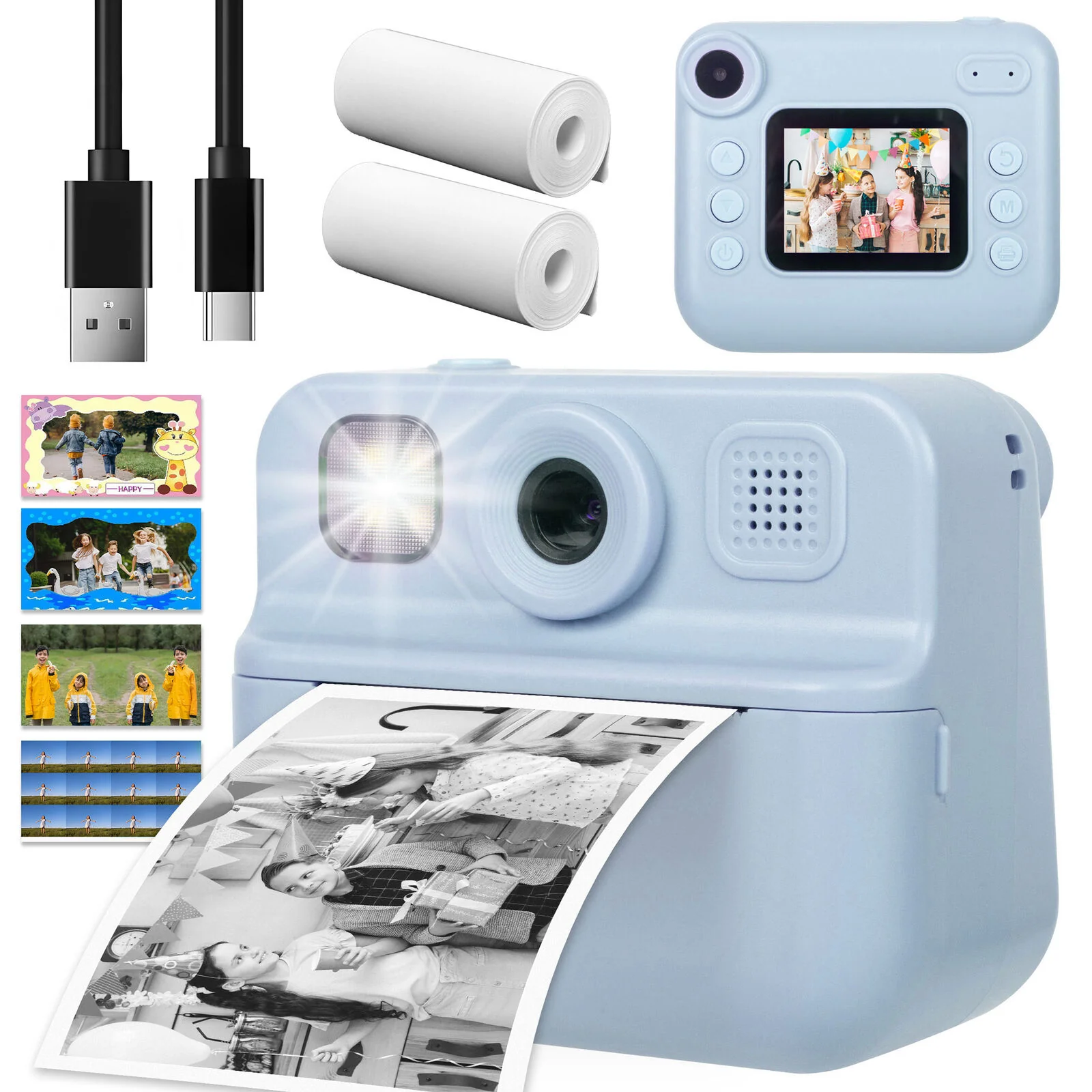 Lenoxx Kids 48MP Instant Print Camera with Dual Lens 1080P HD Video (Blue) - Image 2