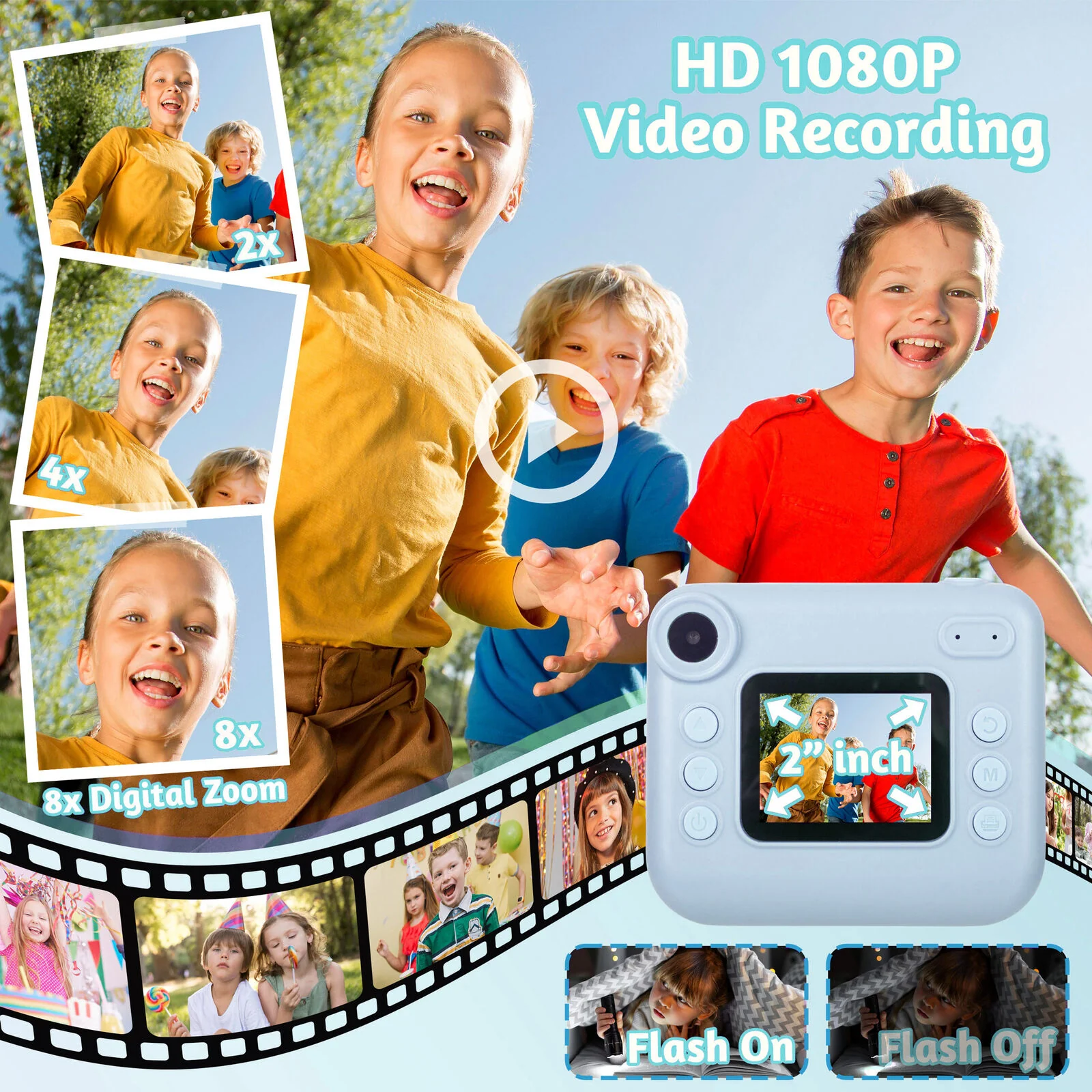 Lenoxx Kids 48MP Instant Print Camera with Dual Lens 1080P HD Video (Blue) - Image 4