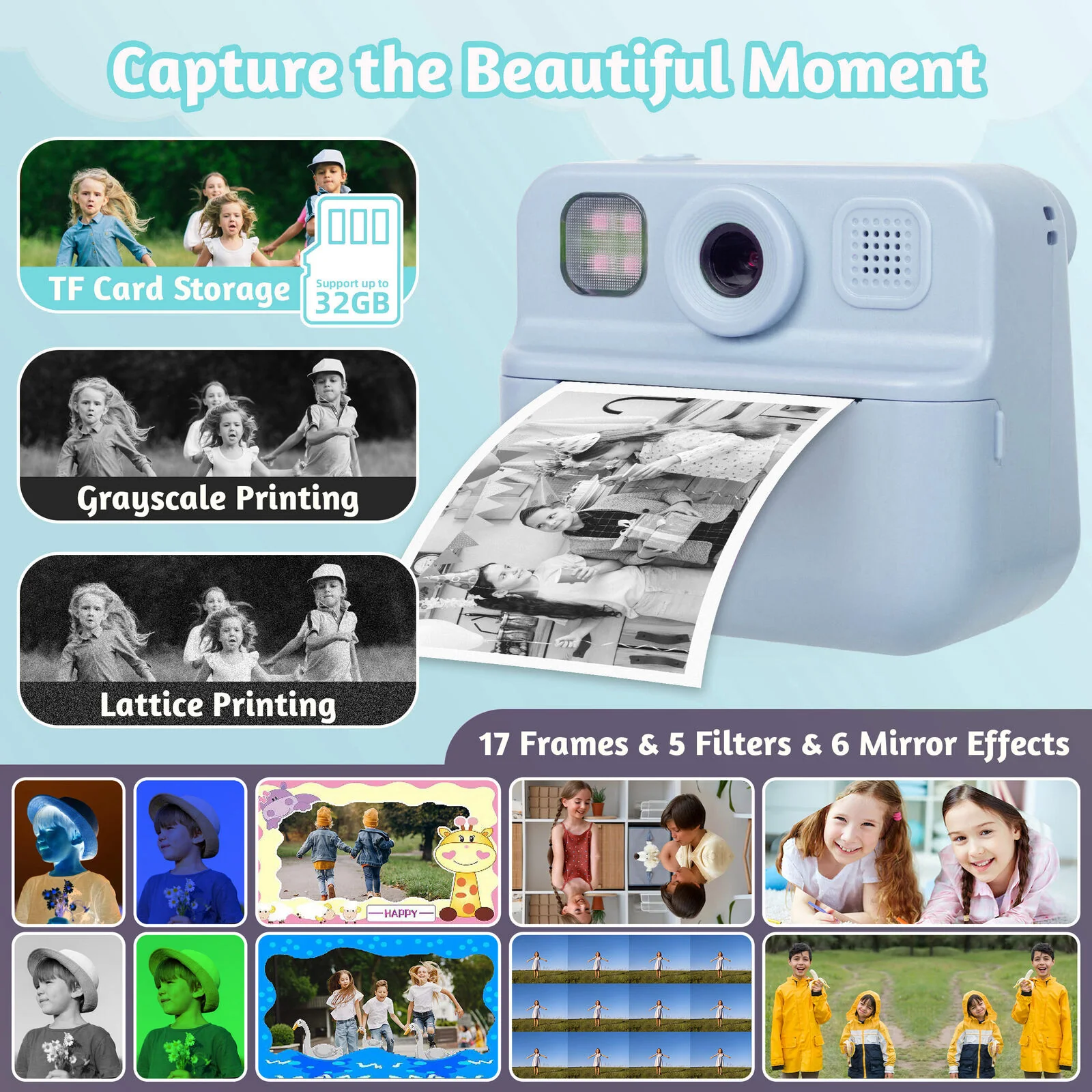 Lenoxx Kids 48MP Instant Print Camera with Dual Lens 1080P HD Video (Blue) - Image 5