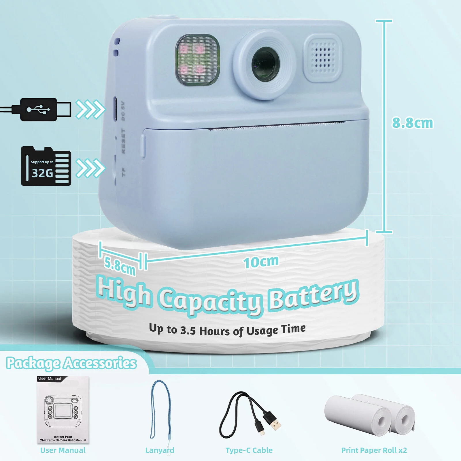 Lenoxx Kids 48MP Instant Print Camera with Dual Lens 1080P HD Video (Blue) - Image 7