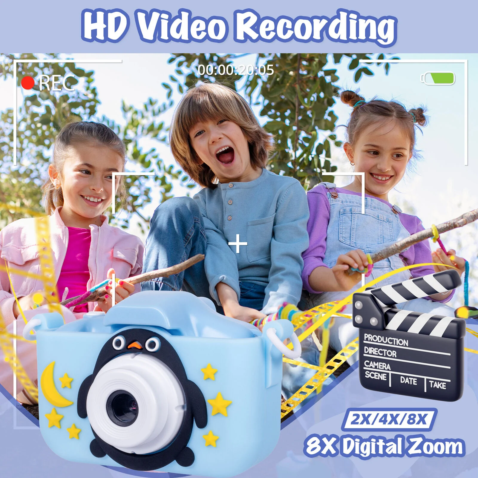 Lenoxx Kids Digital Dual Lens Camera, 4x Zoom and HD Video Recording (Blue) - Image 3