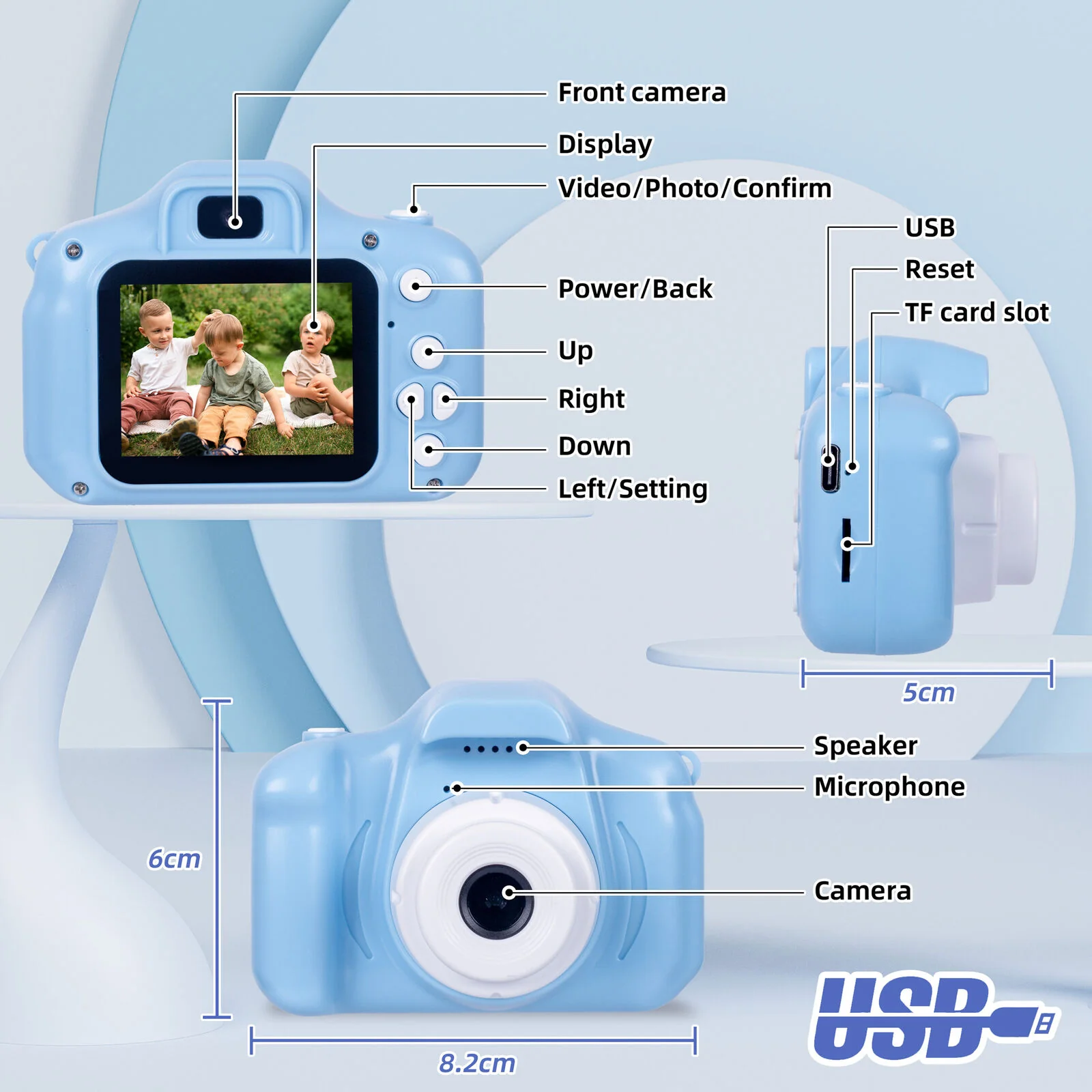 Lenoxx Kids Digital Dual Lens Camera, 4x Zoom and HD Video Recording (Blue) - Image 4