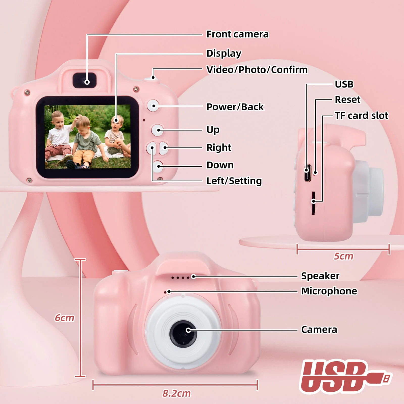 Lenoxx Kids Digital Dual Lens Camera, 4x Zoom and HD Video Recording (Pink) - Image 3