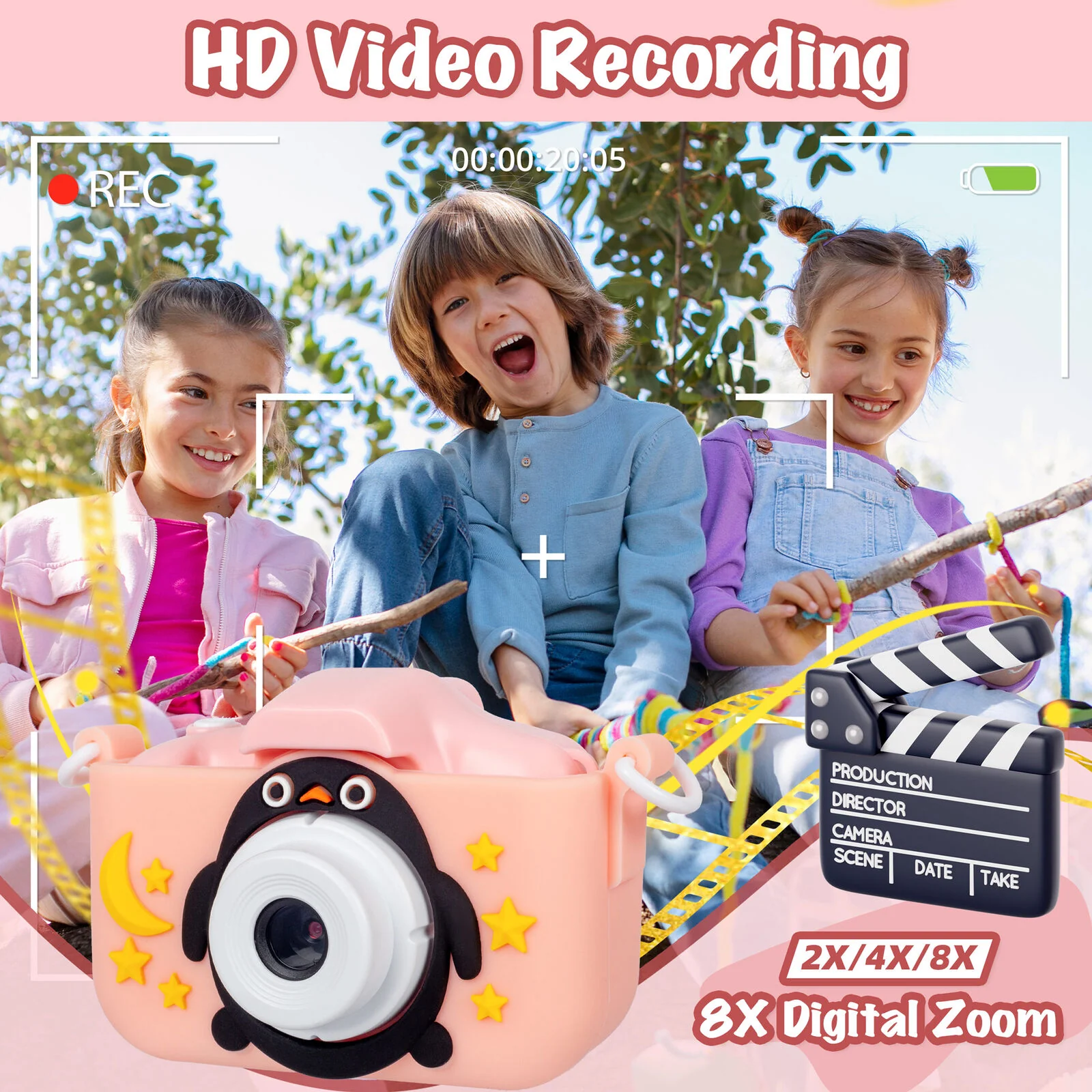 Lenoxx Kids Digital Dual Lens Camera, 4x Zoom and HD Video Recording (Pink) - Image 7