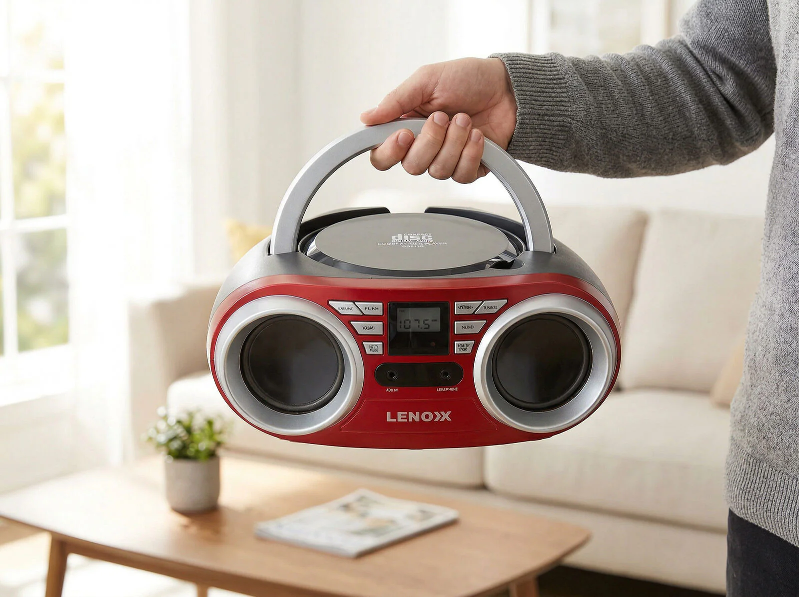 Lenoxx Portable CD Player 4W Speaker with FM Radio & AUX In (Red) - Image 4