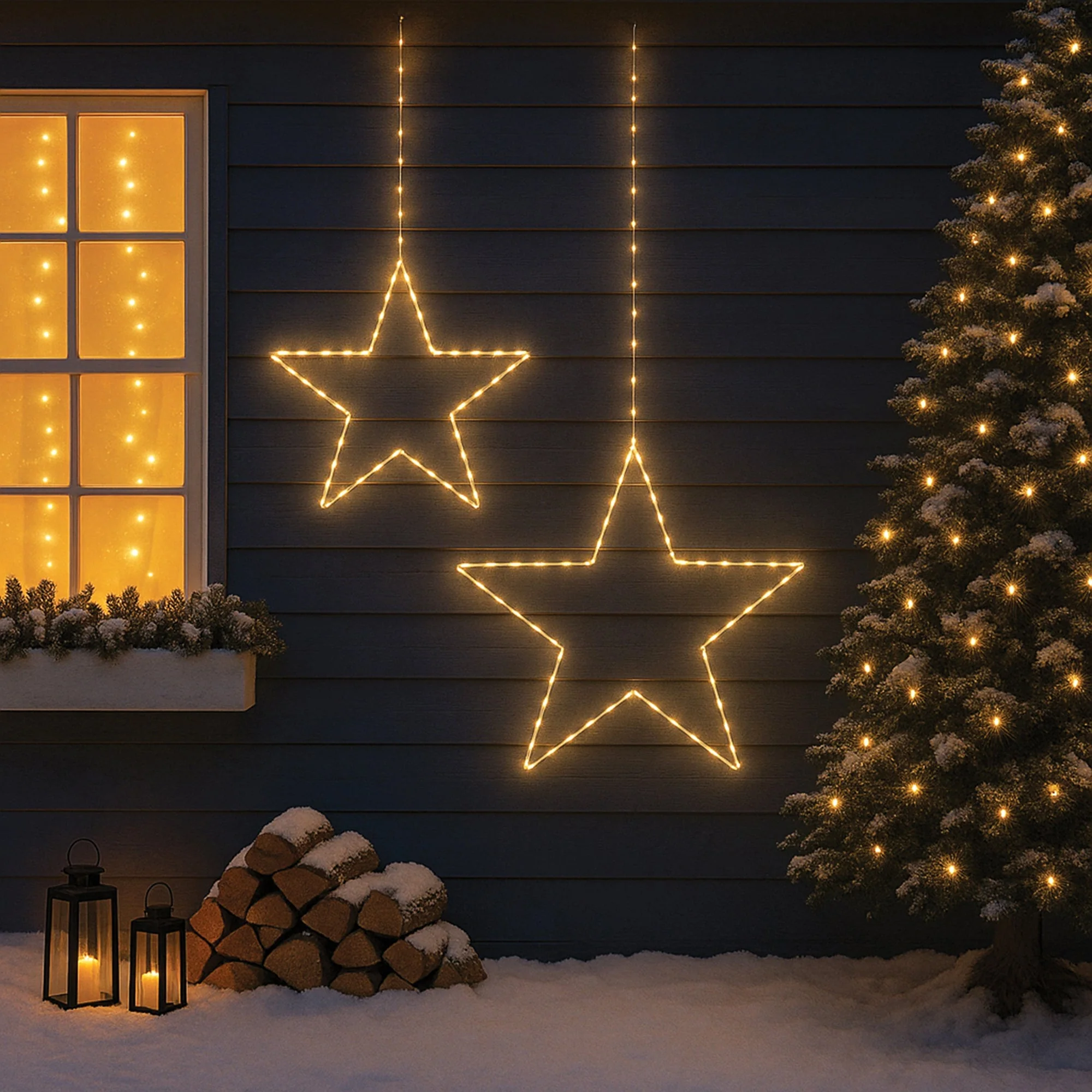 Lexi Lighting 2D Outdoor Hanging Star Christmas Lights Duo