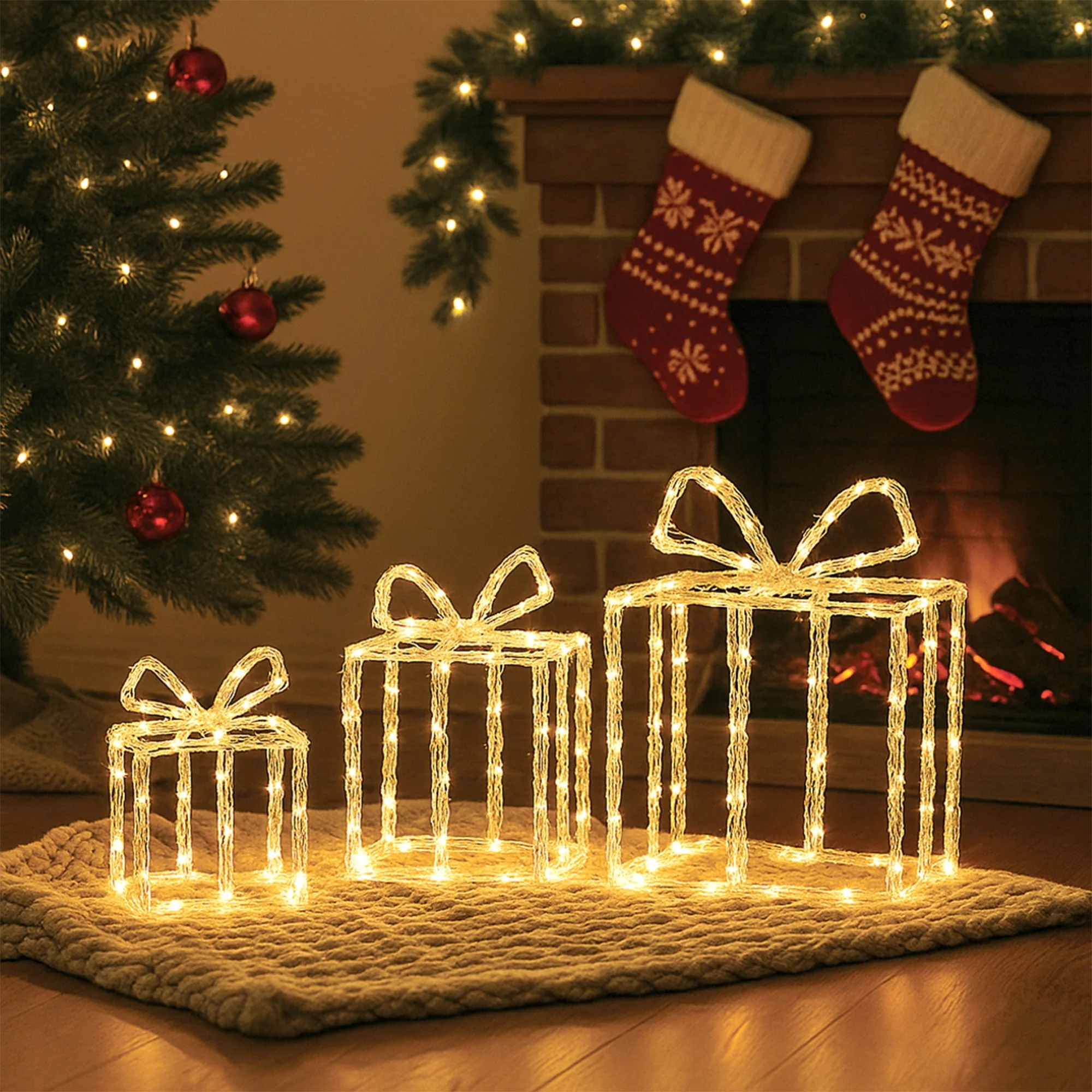 Lexi Lighting Acrylic Flat Giftbox Christmas Lights Set of 3 - Image 2
