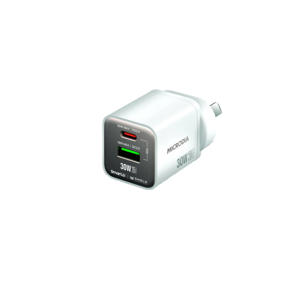 Microdia SmartCube Nano 30W Dual Port GaN Wall Charger (White)