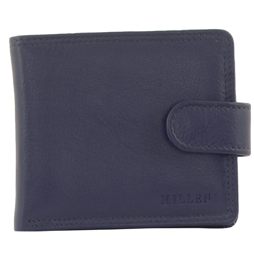 Milleni Men's Leather Tab Cash/Card RFID Protected Wallet 12cm Navy