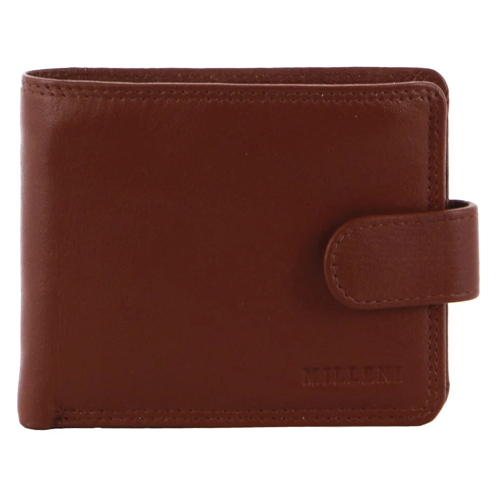 Milleni Men's Leather Tab Cash/Card RFID Protected Wallet 12cm Tan