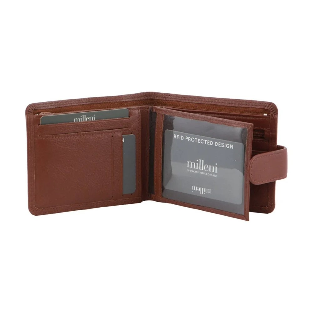 Milleni Men's Leather Tab Cash/Card RFID Protected Wallet 12cm Tan - Image 2