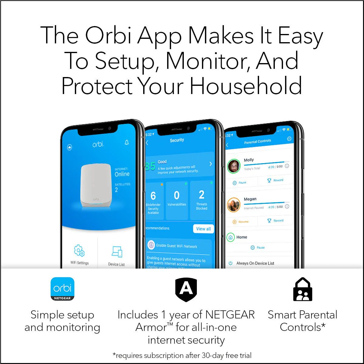 NETGEAR Orbi RBK763S AX5400 Tri-Band Mesh Wi-Fi 6 System (3 Pack) - Image 4