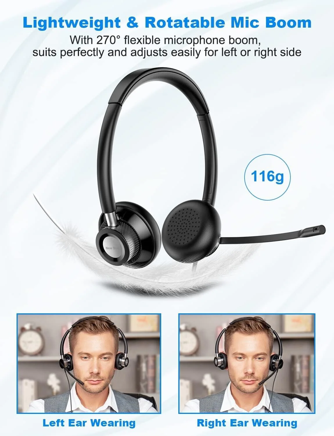New Bee USB Headset with Flexible Microphone for L/R Side Computer - Image 5