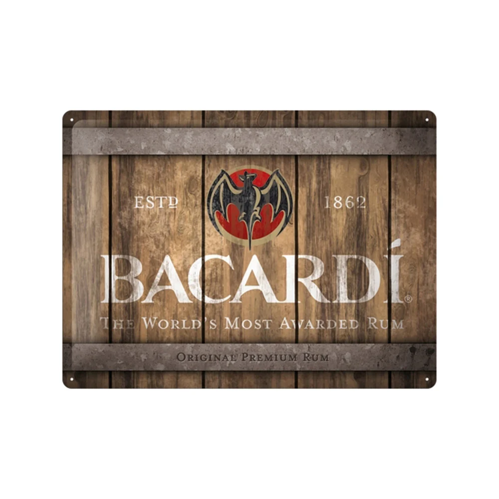 Nostalgic-Art Bacardi Wood Barrel Logo 30x40cm Large Metal Tin Sign Plaque