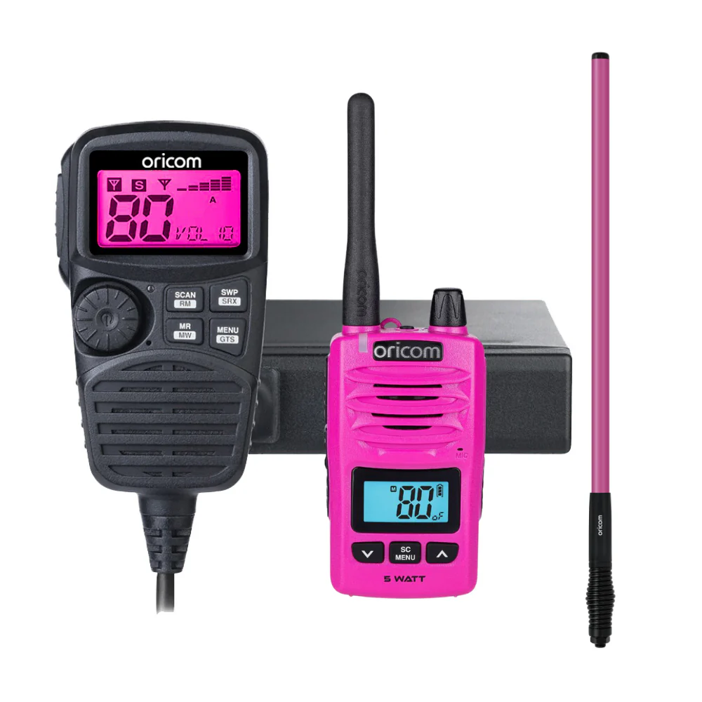 Oricom UHF360R 5 Watt UHF CB Radio Instant Replay + DTX600 IP67 5W Handheld + ANU316 4.5dBi UHF CB Antenna Pink (UHF350DRPNK)