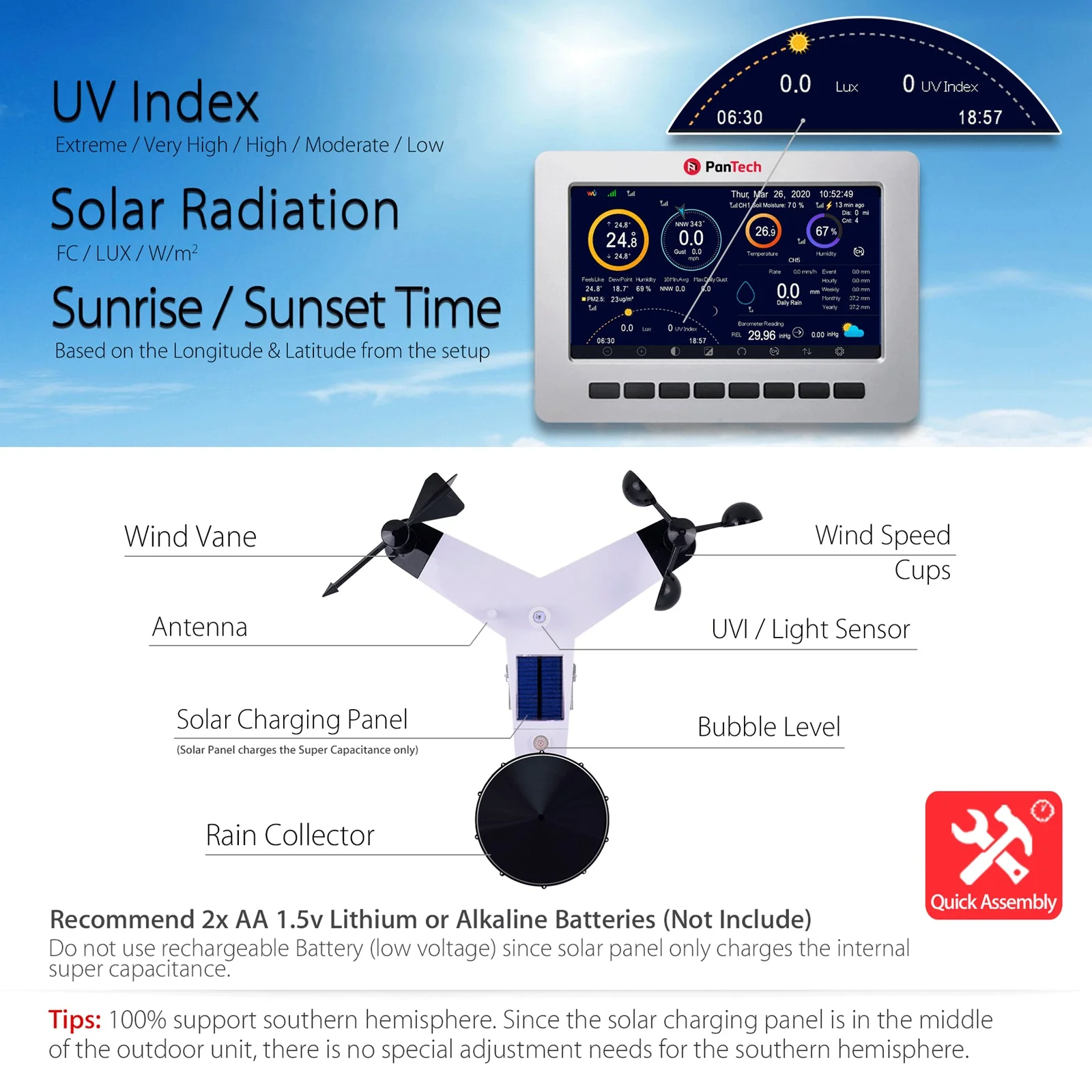 PanTech Gen 5 IoT PT-HP2550 Solar Powered WiFi Wireless Weather Station 7" TFT Display - Image 6