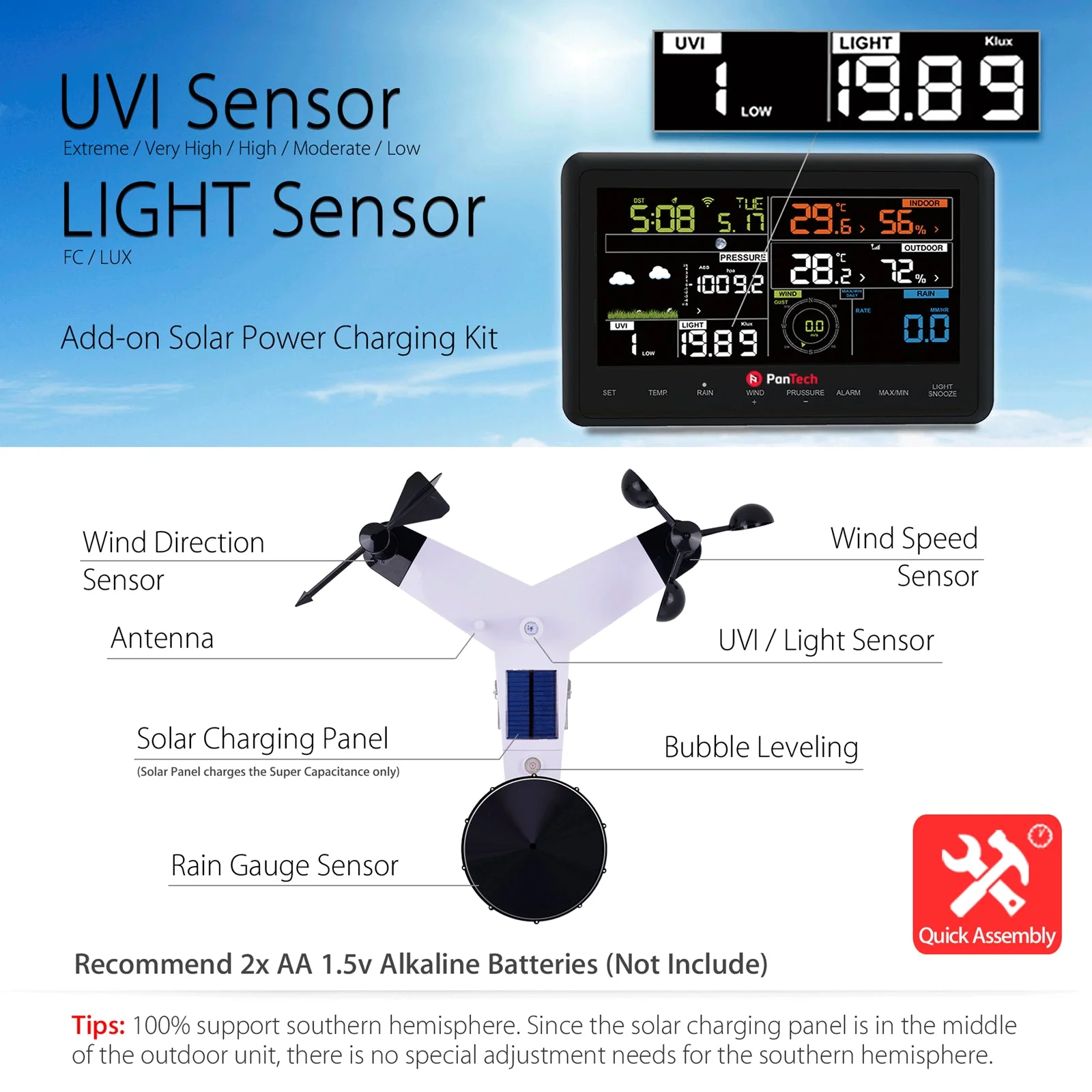 PanTech Gen2 PT-WH2900 Solar Powered WiFi Wireless Weather Station 6.8" Display - Image 5