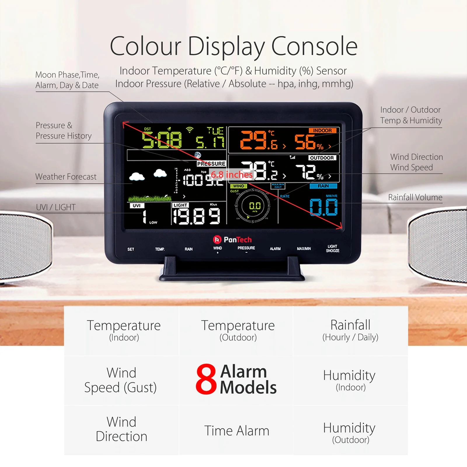 PanTech Gen2 PT-WH2900 Solar Powered WiFi Wireless Weather Station 6.8" Display - Image 6