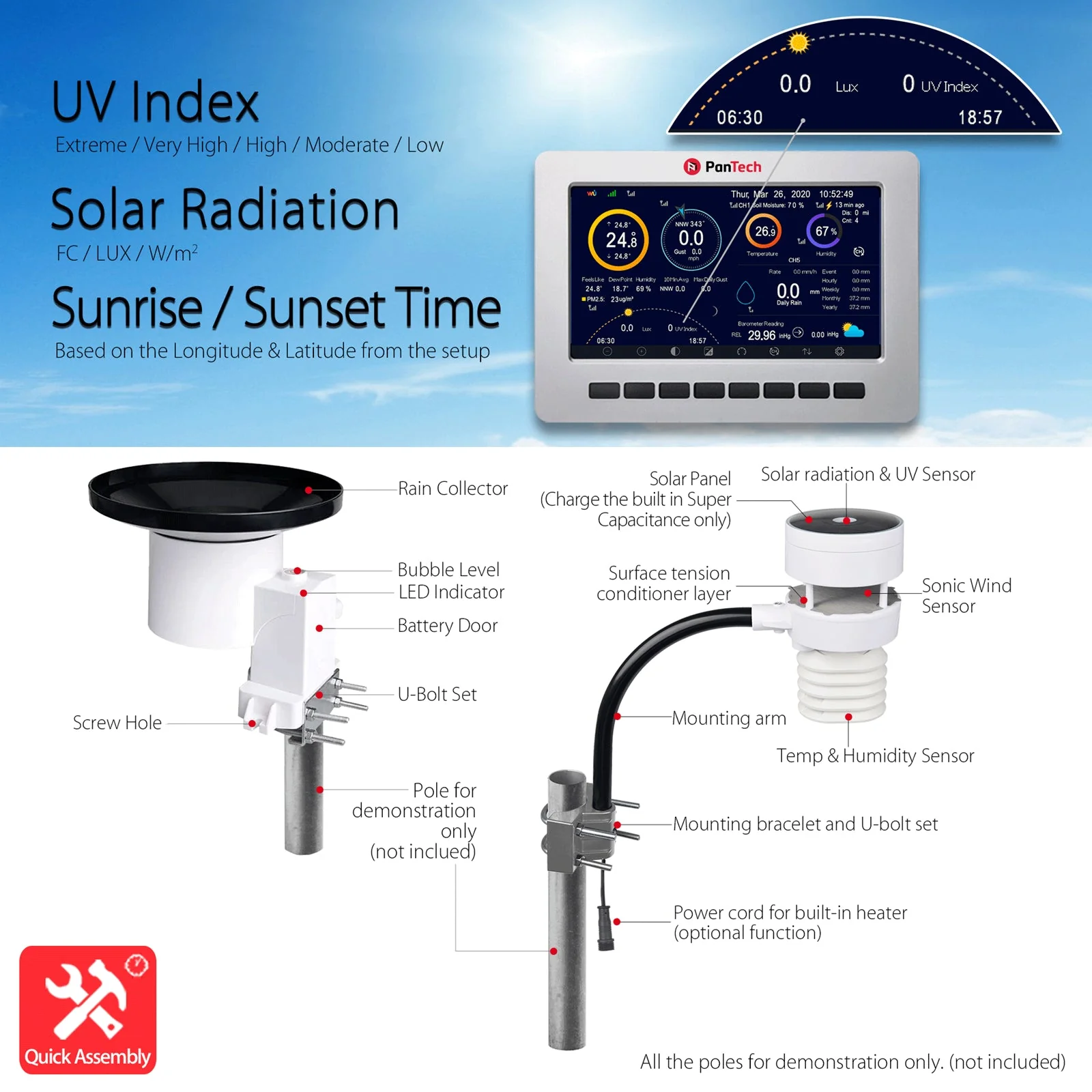 PanTech Gen6 IoT PT-HP2553 Solar Powered WiFi Wireless Weather Station 7" TFT Display - Image 5
