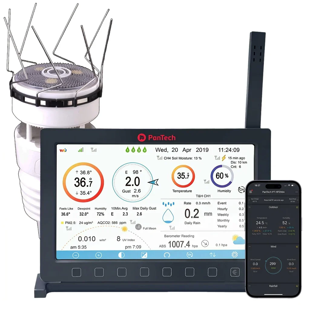 PanTech Gen7 IoT PT-HP2564 Solar Powered WiFi Wireless Weather Station 7" TFT Display