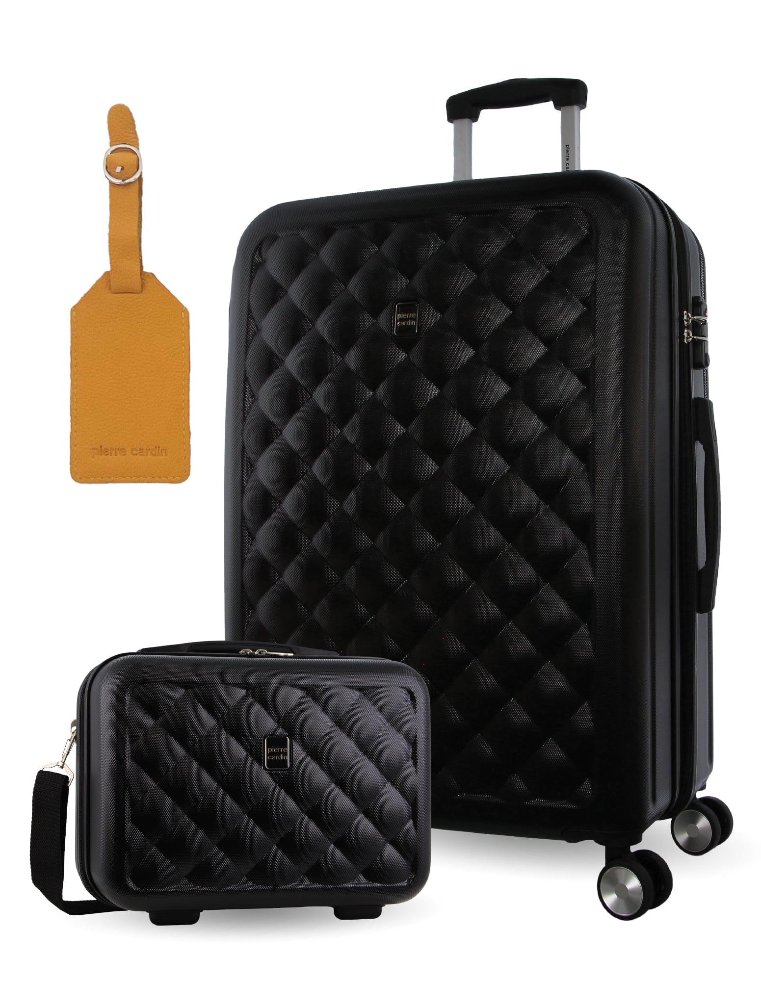 Pierre Cardin Large Hard-Shell Suitcase & Mini Beauty Travel Case w/ Tag Black
